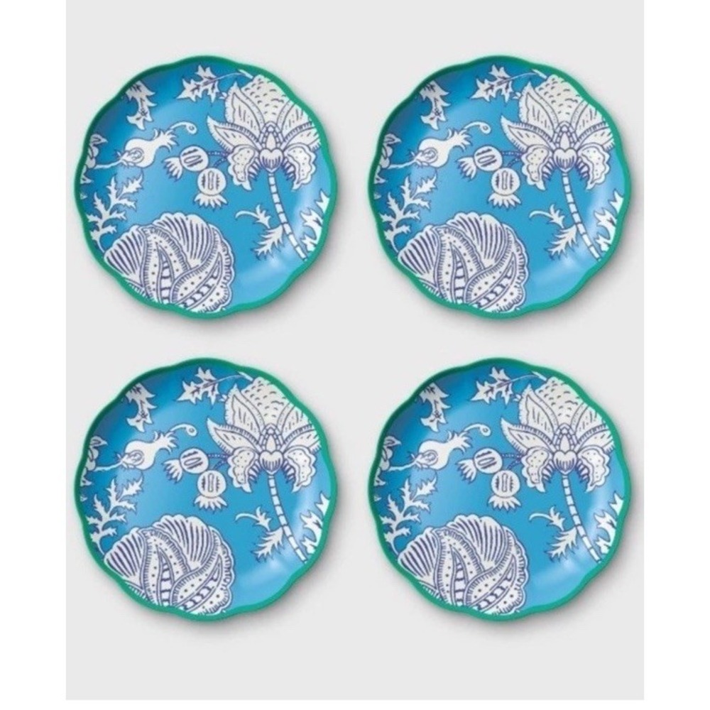 Roller Rabbit x Target Set of 4 Floral Vines Melamine 11" Dinner Plates Blue